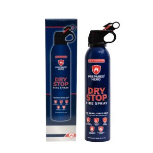 dry stop fire spray by prepared hero - 1 pack - portable fire extinguisher for home, car, garage, kitchen - works on electrical, grease, battery fires & more - compact, easy to use