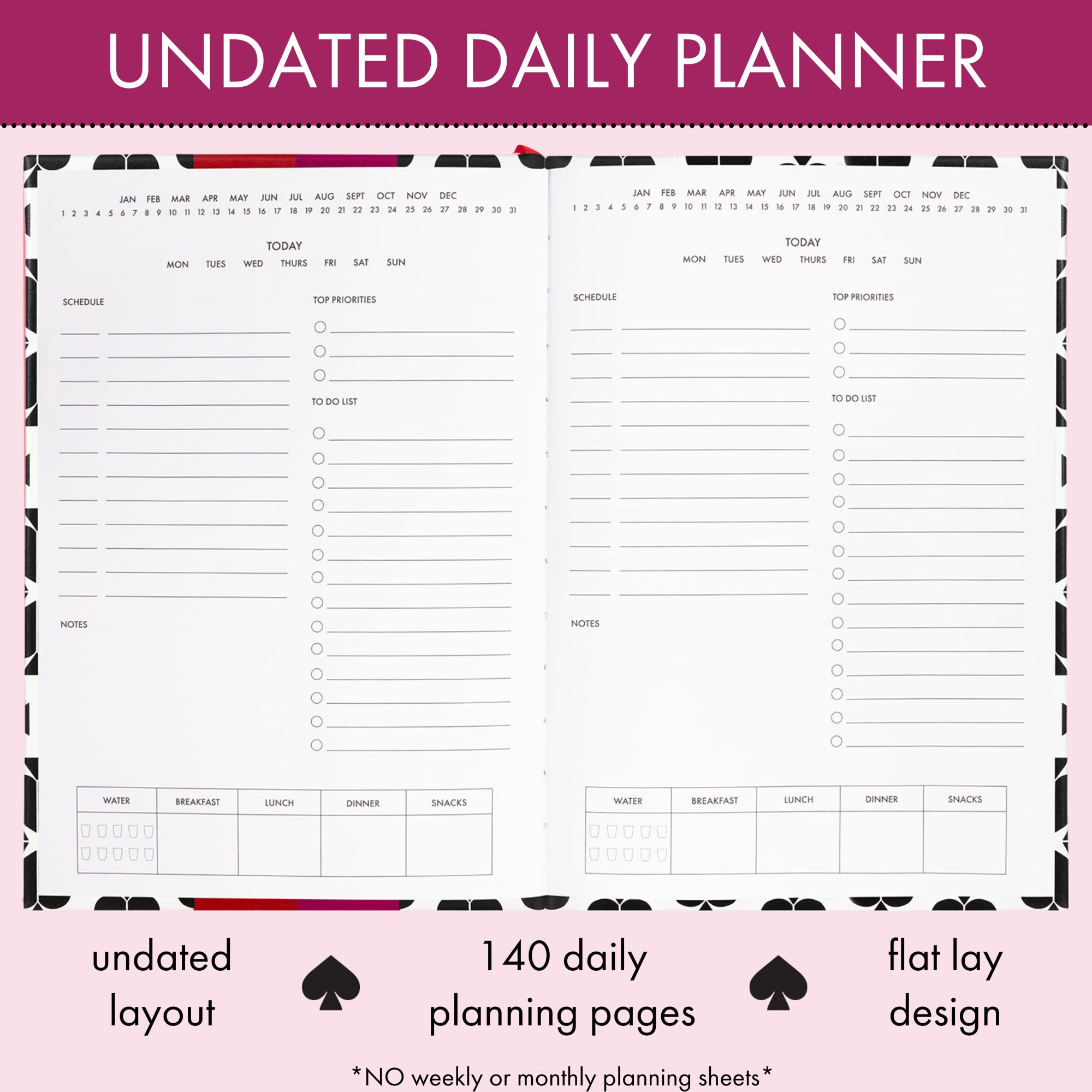 Kate Spade New York Undated Daily Planner, Large Journal Planner, To Do List Notebook, Hardcover Personal Organizer, Spade Flower Stripe