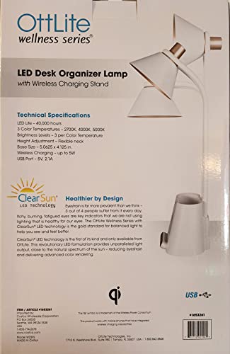 OttlLite Wellness Series LED Desk Organizer Lamp with Wireless Charging Stand