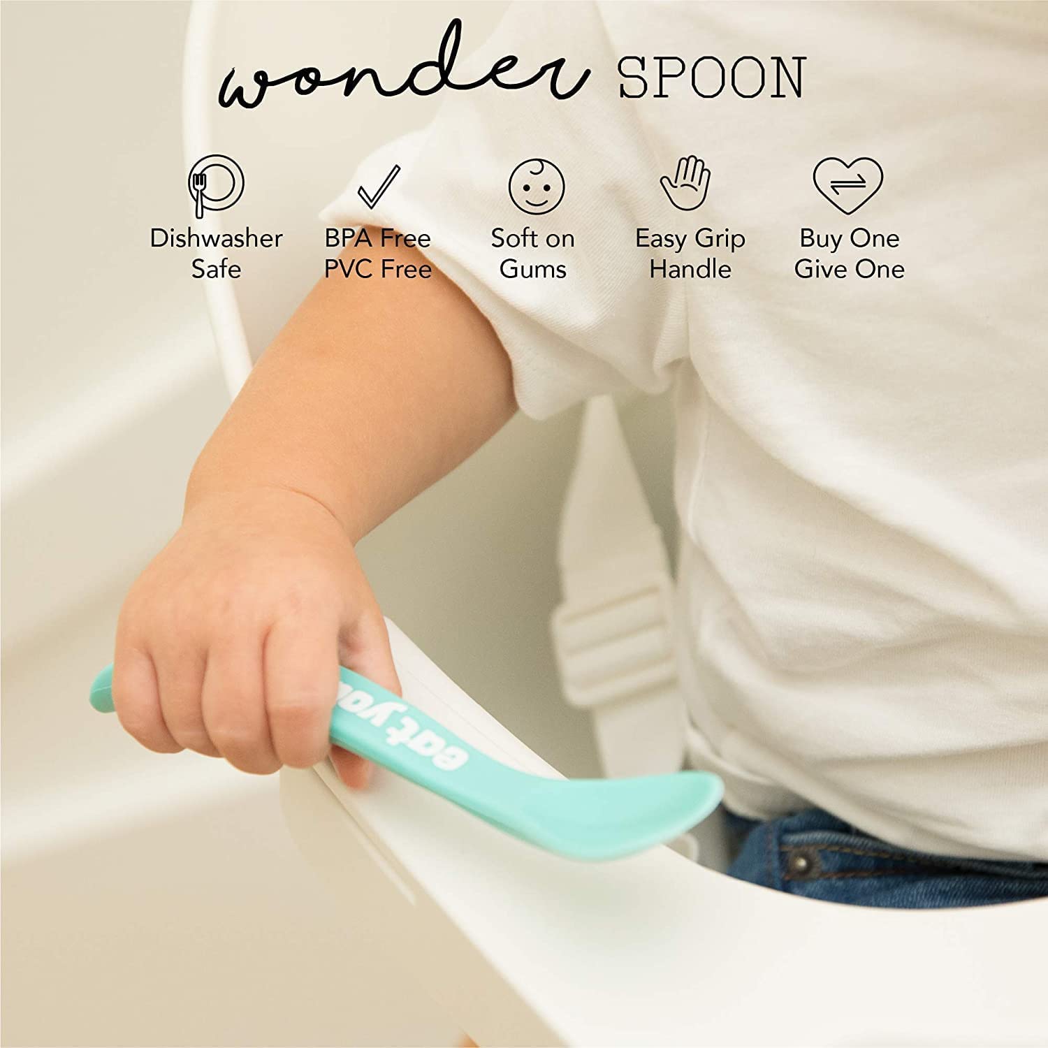 Bella Tunno Wonder Spoons - Soft Baby Spoon Set Safe for Baby Teething & Toddler Spoons, Food-Grade BPA Free Silicone Self Feeding Spoon 2pk, Thank You Please