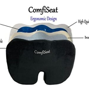 ComfiSeat Seat Cushion, Ergonomic Design with Cooling Gel and Memory Foam for Office/Home, Car and Wheel Chair Seats