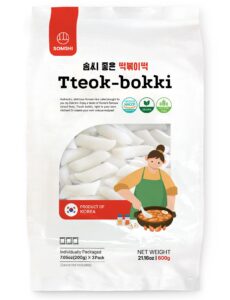 korean rice cake tteokbokki stick, vegan non-gmo gluten-free tteok pre-sliced 떡볶이 21.16 oz by somshi - 3 individual packs (3 count, pack of 1)