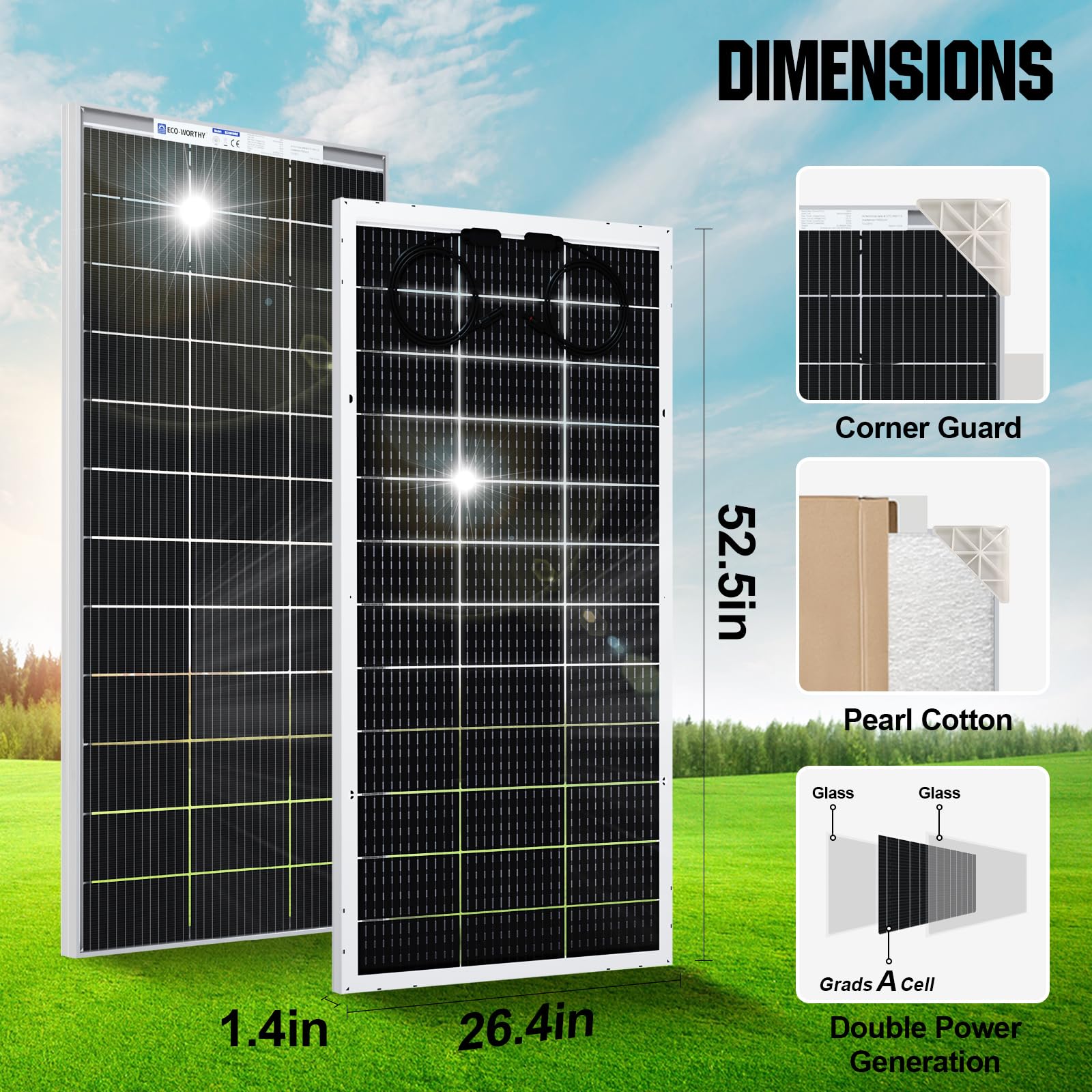 ECO-WORTHY 1200W 24V 5.52KWH Lithium Battery Solar System Off Grid RV Home: 6pcs 195W Bifacial Solar Panels + 60A MPPT Charge Controller + 25.6V 100Ah Lithium Battery + 3000W Pure Sine Wave Inverter