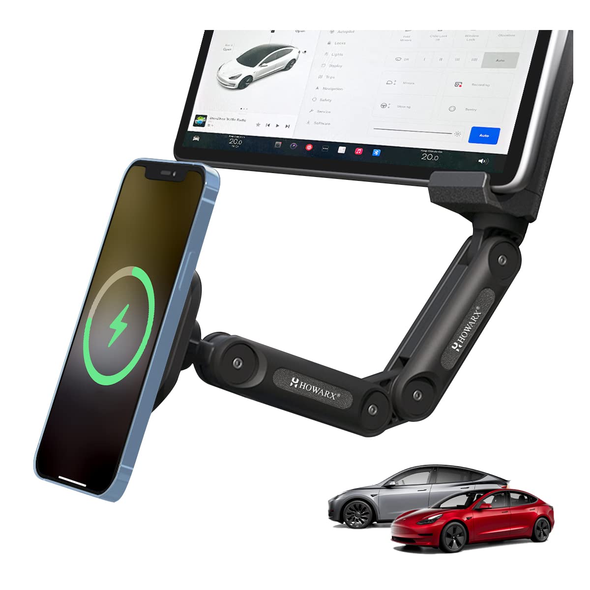 Howarx 15w Wireless Charging Magnetic Phone Mount for Model 3 Model Y MagSafe Phone Holder for Tesla Compatible with All Phone Strong Magnet Stable Car Interior Accessories