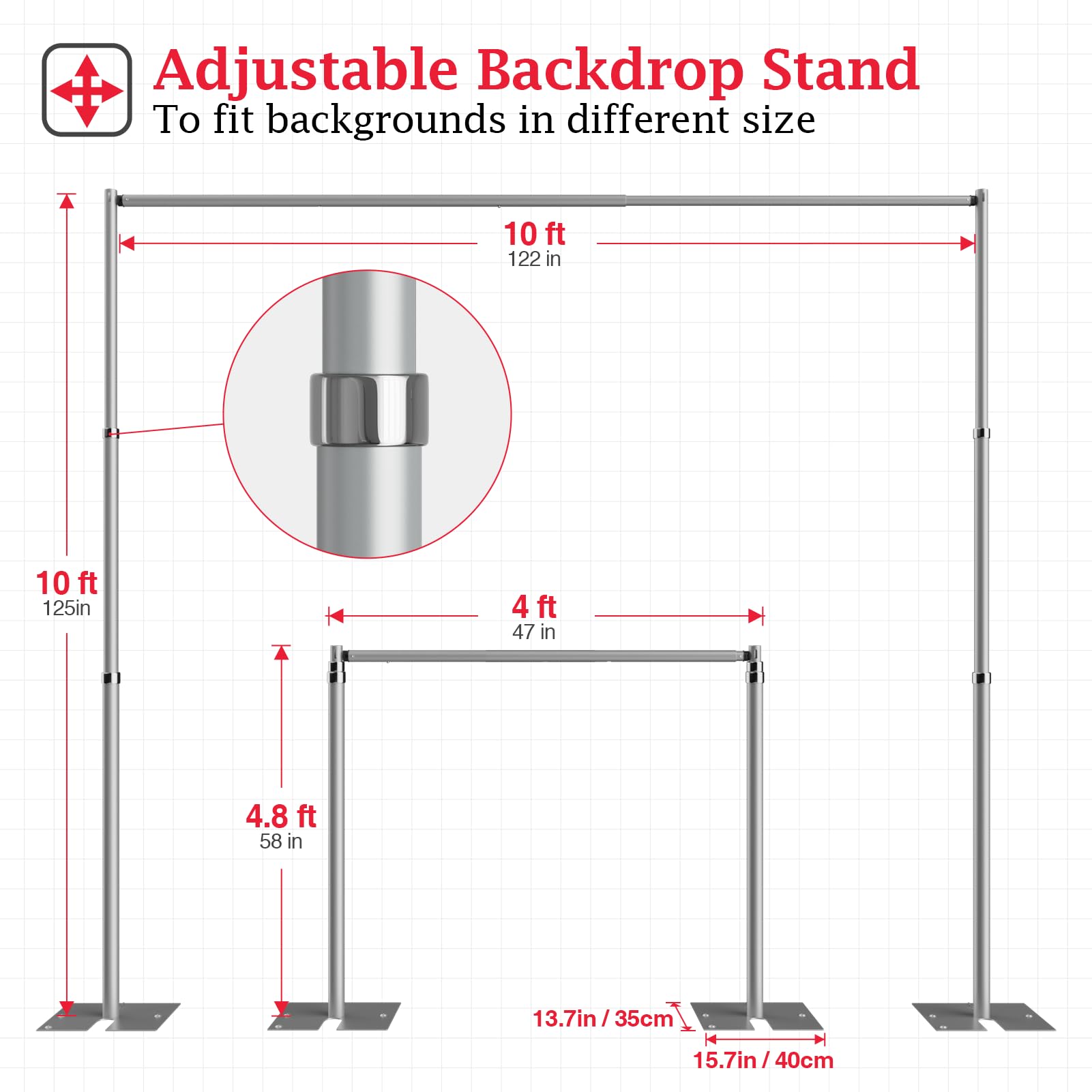 EMART Pipe and Drape Backdrop Stand Kit, Backdrop Stand Heavy Duty 10ftx10ft, Adjustable Metal Frame for Backdrop, Background Stand Backdrop for Wedding Birthday Party Banquet Decorations