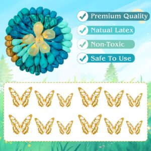 Amandir 168PCS Teal Balloons Garland Arch Kit, Double-Stuffed Dark Teal Blue Turquoise Metallic Gold Green Balloons with 12Pcs Butterfly for Birthday Wedding Baby Shower Party Decorations