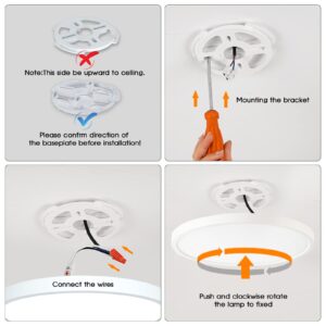 Roomratv LED Flush Mount Ceiling Light with Nightlight - 12" 24W 2400LM Surface Mount Light Fixture with 5 CCT Color Temperature Options