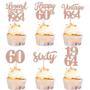 rsstarxi 48 pack vintage 1964 cupcake toppers legend since 1964 sixty cupcake picks happy 60th number 60 cupcake topper for 60th birthday wedding anniversary party cake decorations rose gold