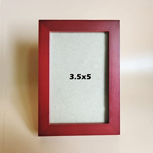 KELE MODEL 3.5x5 Picture Frames RED Solid Wood Frame, Plastic Panel (Film Needs to be Removed) Table or Wall.Front Window Opening 3x4.5 inch.