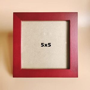 kele model 5x5 picture frames red solid wood frame,no glass. plastic panel (film needs to be removed) table or wall.front window opening 4.5x4.5 inch.