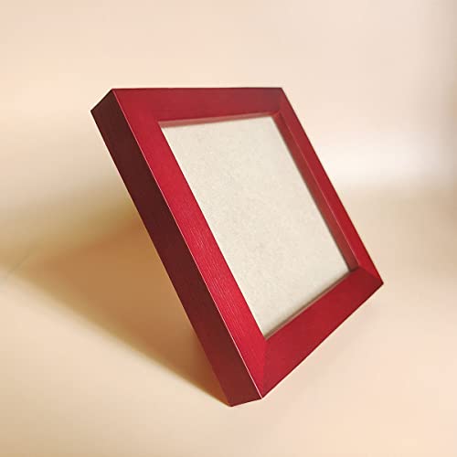 KELE MODEL 5x5 Picture Frames RED Solid Wood Frame,No Glass. Plastic Panel (Film Needs to be Removed) Table or Wall.Front Window Opening 4.5x4.5 inch.
