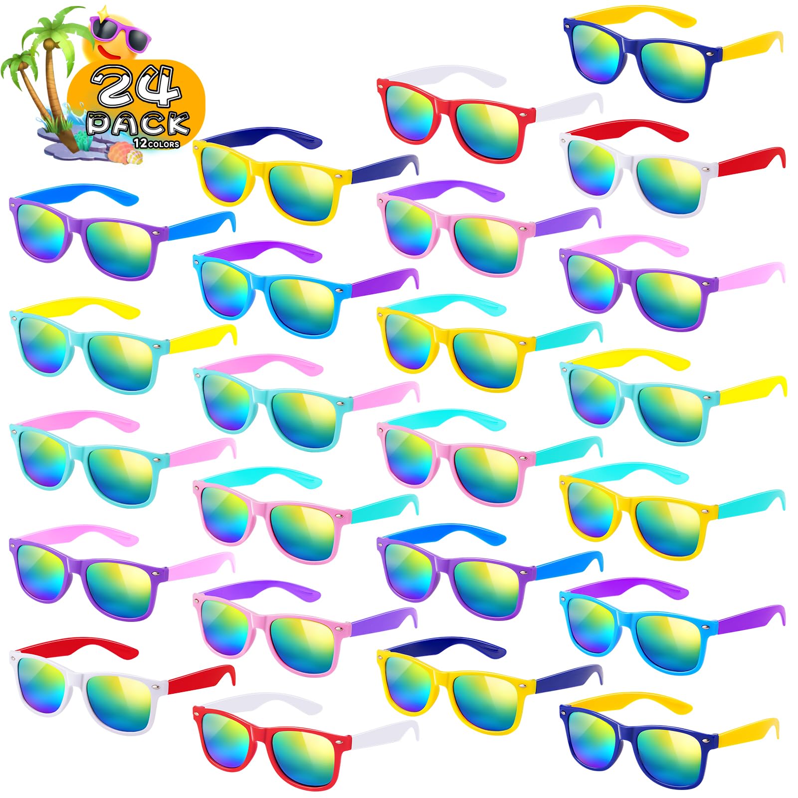 SCIONE 24 Pack Kids Sunglasses Party Favors,Neon Sunglasses with UV400 Protection in Bulk for Kids,Gift for Birthday, Graduation Party Supplies, Beach, Pool Party Favors, Fun Gift