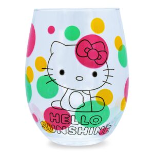 silver buffalo sanrio hello kitty loves ice cream teardrop stemless wine glass | tumbler cup for mimosas, cocktails | holds 20 ounces