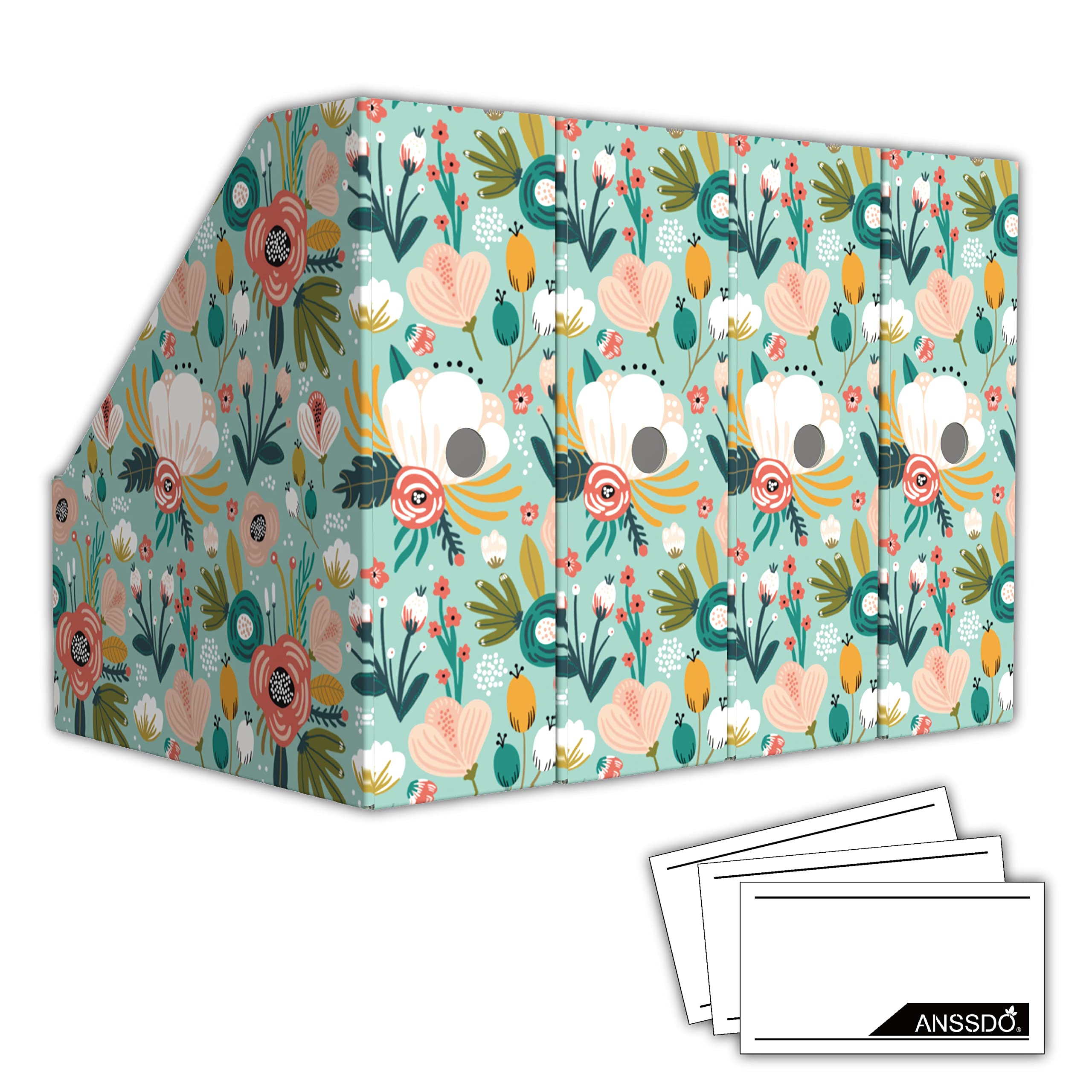 ANSSDO 6 Pack Cardboard Magazine Holder Premium Magazine File Holder Organizer, Magazine File Organizer, Large Volume Magazine Storage Box as Book Bins or Folder Holder for Desk - Teal Floral 6 Pack