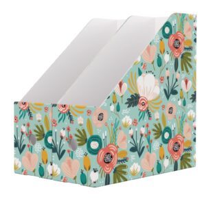 ANSSDO 6 Pack Cardboard Magazine Holder Premium Magazine File Holder Organizer, Magazine File Organizer, Large Volume Magazine Storage Box as Book Bins or Folder Holder for Desk - Teal Floral 6 Pack