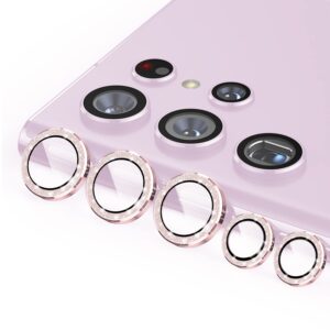 kanosan compatible for samsung galaxy s23 ultra camera lens protector, aluminium alloy ring 9h tempered glass decorative accessories camera cover for galaxy s23 ultra glitter pink