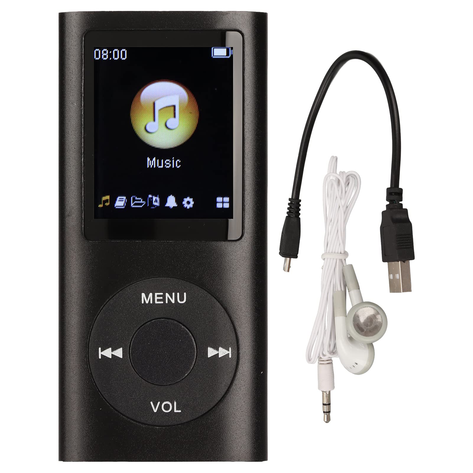 MP3 Player, Portable Lossless Sound Slim MP3 Music Player with Earphone, 1.8 Inch LCD Screen Digital Music Player, （Memory Card Not Included）(Black)