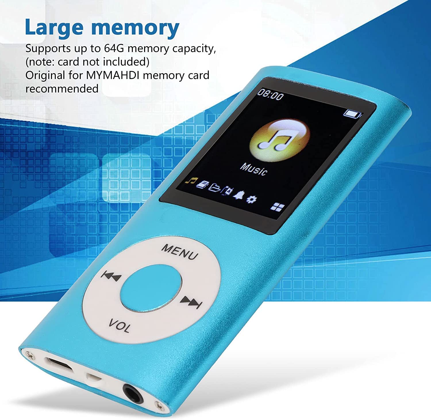 MP3 Player, Portable Lossless Sound Slim MP3 Music Player with Earphone, 1.8 Inch LCD Screen Digital Music Player, （Memory Card Not Included）(Black)