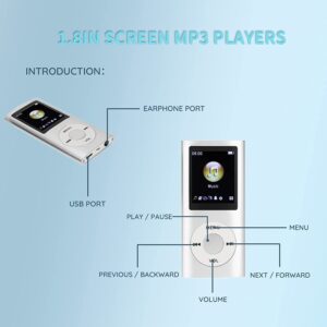 MP3 Player, Portable Lossless Sound Slim MP3 Music Player with Earphone, 1.8 Inch LCD Screen Digital Music Player, （Memory Card Not Included）(Black)