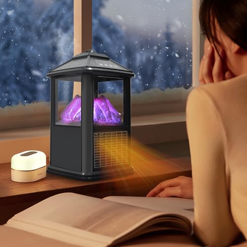 Mini Small Indoor Electric Fireplaces Lanterns Space Heaters Stove 3D Flame Freestanding Portable Electric Fireplace Space Heaters for Indoor Use with Remote Timer Thermostat