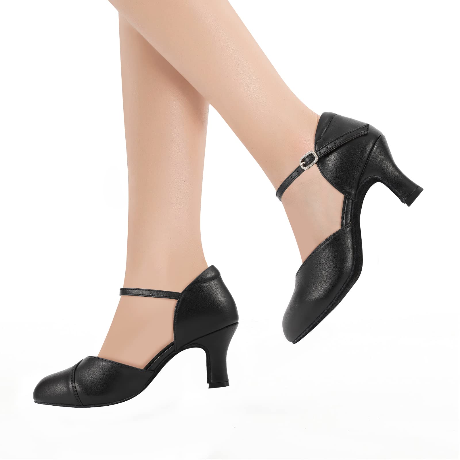 Women's Ballroom Salsa Latin Dance Pumps Wedding Ankle Strap Heels Character Shoes, Black 7.5 M US