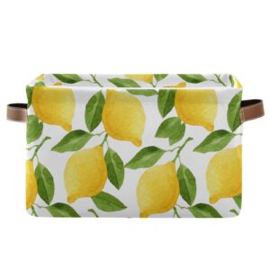 alaza lemon leaves watercolor large storage basket with handles foldable decorative 1 pack storage bin box for organizing living room shelves office closet clothes
