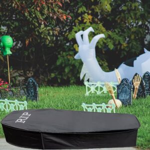 Helloween Pop Up Coffin with Lid, 60 inch Coffin Prop life size Collapsible, Scary Fake Coffin Prop Really Size for Graveyard, Halloween Cemetery decorations Outdoor, Lawn, Party, Haunted House