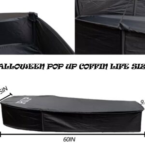 Helloween Pop Up Coffin with Lid, 60 inch Coffin Prop life size Collapsible, Scary Fake Coffin Prop Really Size for Graveyard, Halloween Cemetery decorations Outdoor, Lawn, Party, Haunted House