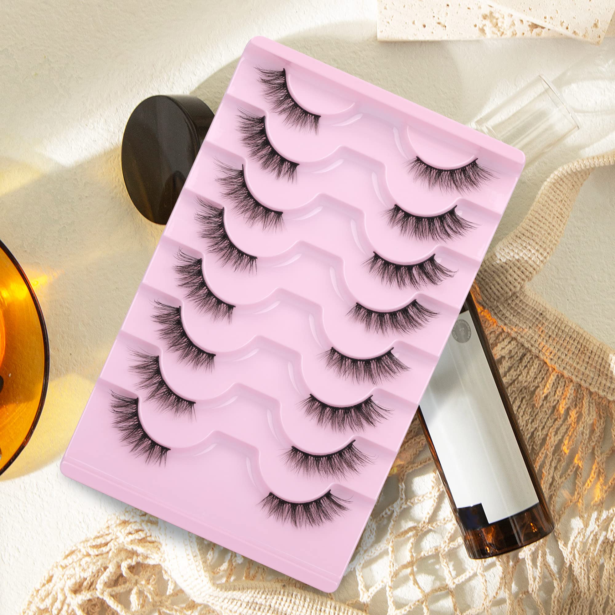 Half Lashes Natural Looking Cat Eye Lashes Accent Eyelashes Multi-layers Wispy Fluffy 3D Curly False Lashes Pack by Mavphnee