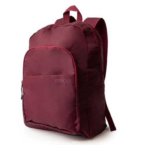 FITKICKS Hideaway Packable Zippered Backpack, Hiking, Camping, Outdoor and Sport Travel Backpack, Day Pack for Women and Men, Burgundy