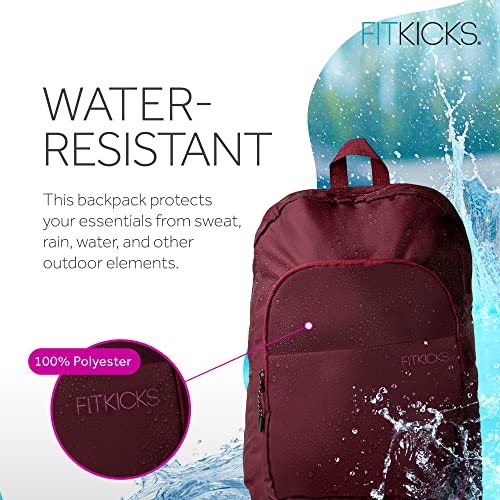 FITKICKS Hideaway Packable Zippered Backpack, Hiking, Camping, Outdoor and Sport Travel Backpack, Day Pack for Women and Men, Burgundy