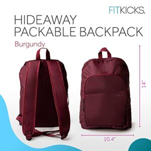 FITKICKS Hideaway Packable Zippered Backpack, Hiking, Camping, Outdoor and Sport Travel Backpack, Day Pack for Women and Men, Burgundy