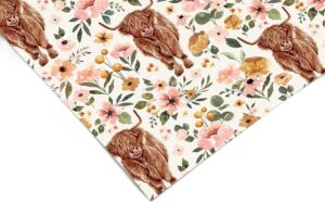 highland cow floral contact paper | shelf liner | drawer liner peel and stick paper 1092 18in x 72in (6ft)