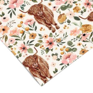 Highland Cow Floral Contact Paper | Shelf Liner | Drawer Liner Peel and Stick Paper 1092 18in x 72in (6ft)