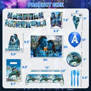 175 PCS Avatar Theme Birthday Party Supplies, Avatar 2 Party Decorations with Happy Birthday Banner, Backdrop, Balloons, Gift Bag, Cake Topper, Plates, Napkins, Tablecloth for Kids Serve 10 Guests