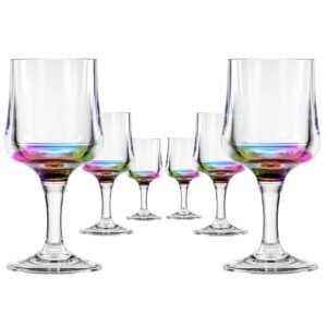 teardrop 8oz rainbow acrylic wine glasses | set of 6 | 8oz stemware | shatter resilient | safe for outdoor entertaining | great for everyday use | perfect for cocktails