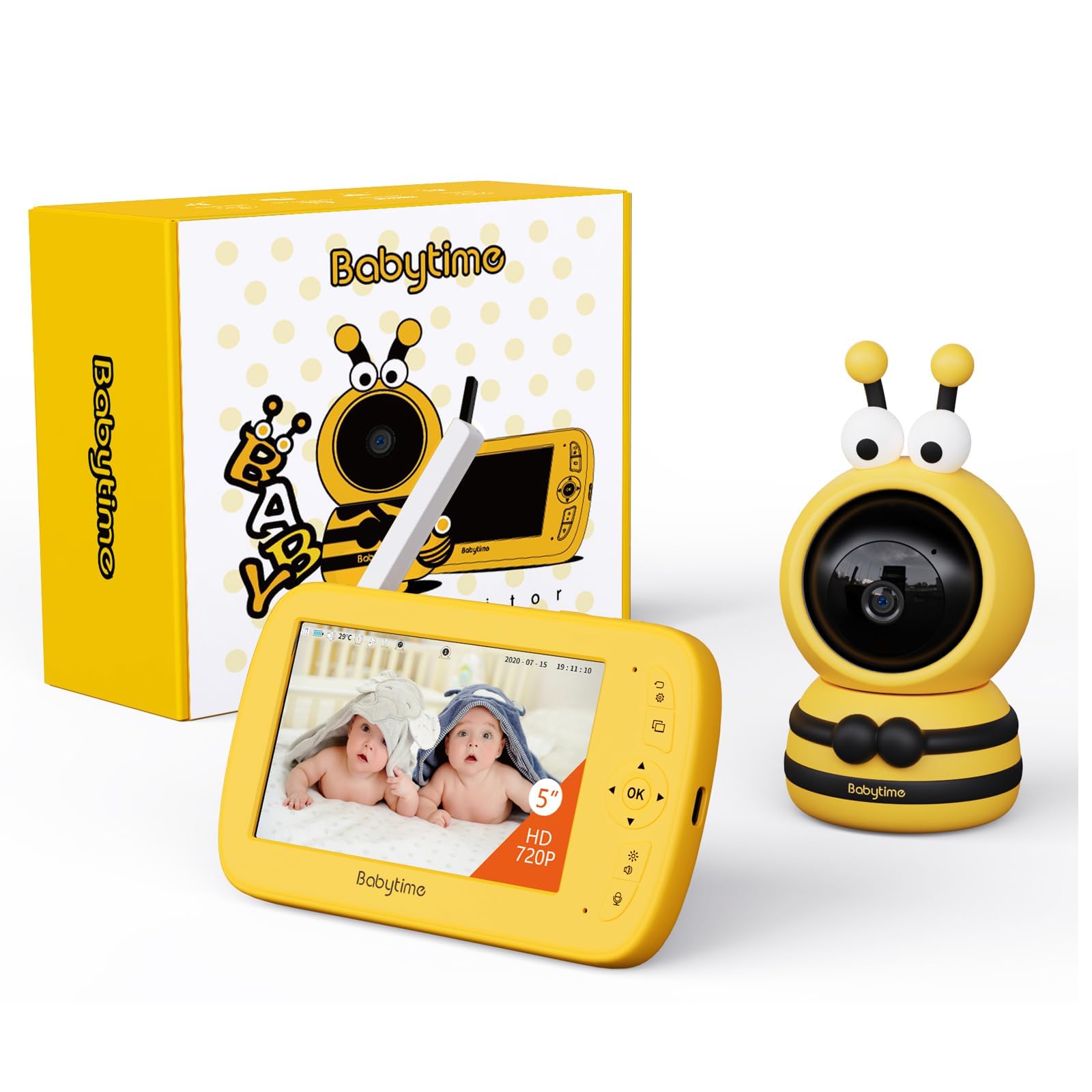 BabyTime Baby Monitor, 1080P Baby Camera Monitor No WiFi with 5" Display, Night Vision, Lullaby Player, Two Way Audio and VOX Mode, Temperature