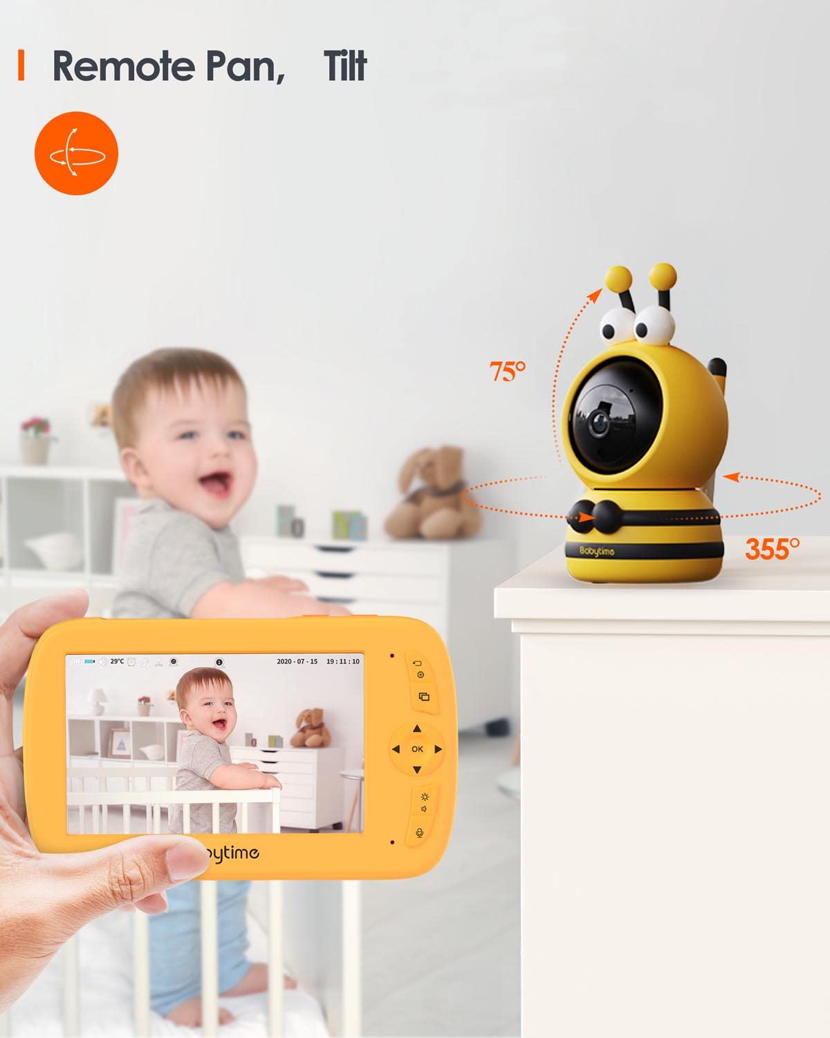 BabyTime Baby Monitor, 1080P Baby Camera Monitor No WiFi with 5" Display, Night Vision, Lullaby Player, Two Way Audio and VOX Mode, Temperature