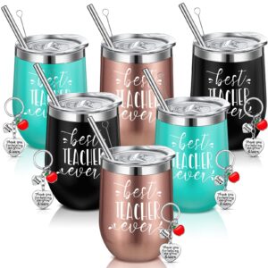 didaey 12 pcs teacher appreciation gifts bulk 12 oz teacher appreciation cups for women with 6 best teacher ever cup and 6 keychains thank you teacher birthday retirement gifts(multicolor)