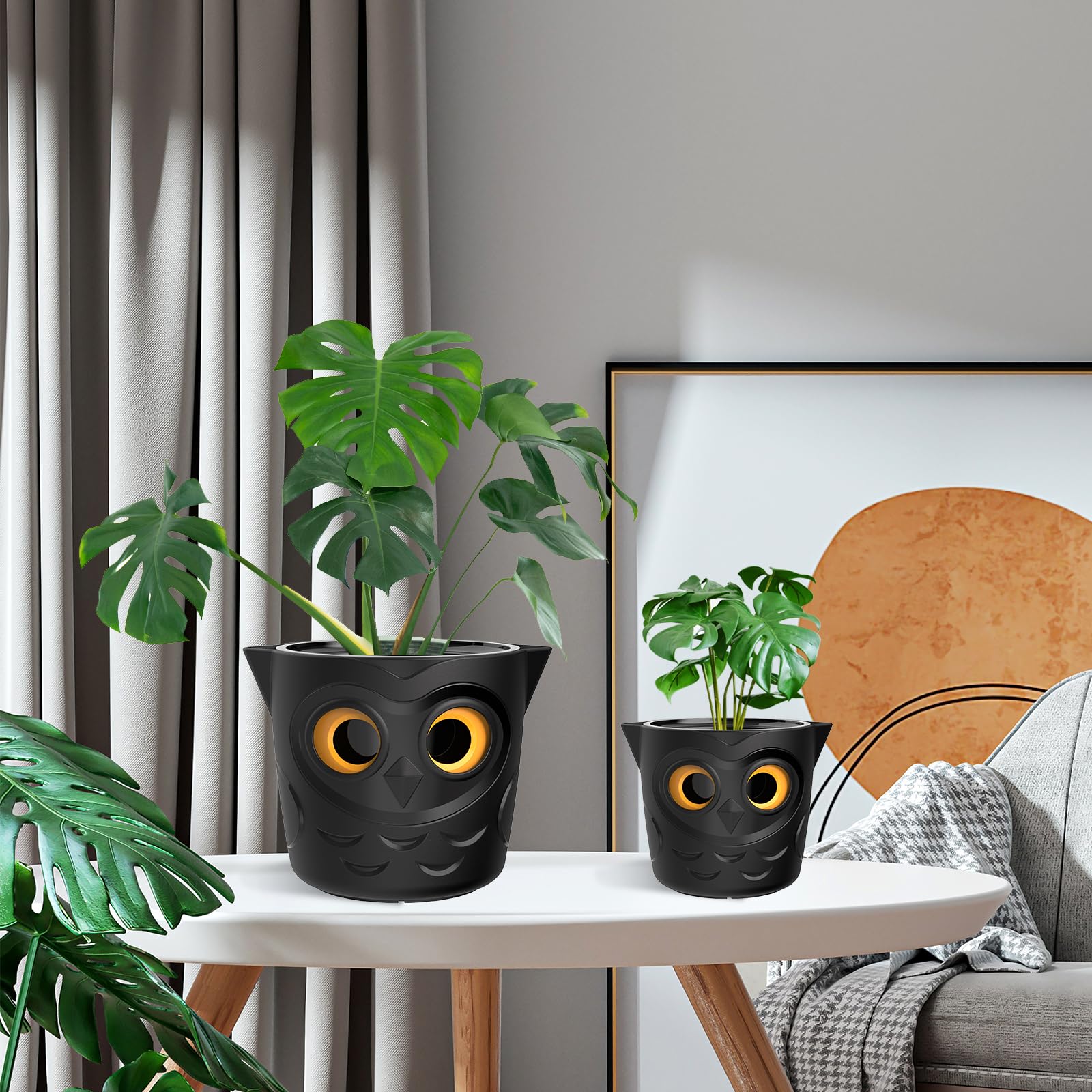 Restmo 3 Pack Plant Pots, 5” Self Watering Planters for Indoor Plants, Plastic Flower Pots with Owl Eye Water Level Indicator, for House Plants, African Violet, Succulents, Monstera, Dark Black