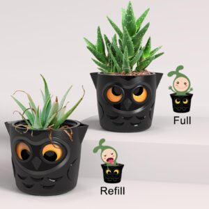 Restmo 3 Pack Plant Pots, 5” Self Watering Planters for Indoor Plants, Plastic Flower Pots with Owl Eye Water Level Indicator, for House Plants, African Violet, Succulents, Monstera, Dark Black