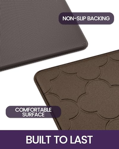 DEXI Kitchen Rugs Anti Fatigue Mats for Floor Cushioned Runner Rug Non Skid Comfort Foam Standing Mat for Office, Sink, 2 Pieces Set 17"x29"+17"x59", Brown