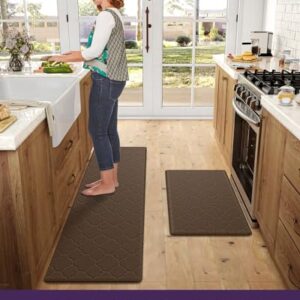 DEXI Kitchen Rugs Anti Fatigue Mats for Floor Cushioned Runner Rug Non Skid Comfort Foam Standing Mat for Office, Sink, 2 Pieces Set 17"x29"+17"x59", Brown