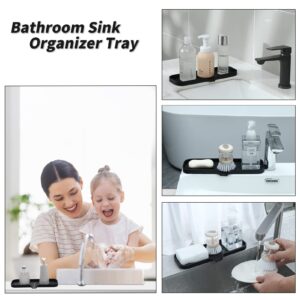 MicoYang Silicone Bathroom Soap Dishes with Drain Spout-Bathroom and Kitchen Sink Organizer,Sponge Holder,Dish Soap Tray,Perfect for Dispenser,Scrubber,Bottle,Cup on Sink or Counter-Black 12"×4"