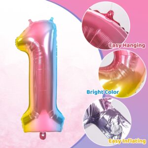 JOYYPOP 40 Inch Rainbow Number Balloon Foil Large Number 1 Balloon for Birthday Anniversary Baby Shower Unicorn Parties