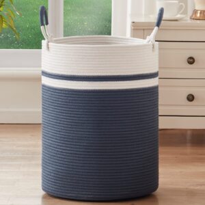 oiahomy laundry hamper cotton rope laundry basket, 58l large woven clothes hamper, collapsible laundry baskets with handles, nursery hamper, storage clothes toys in bedroom, baby room (army blue)