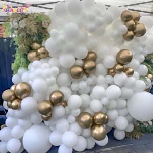 Sharlity 130PCS White Balloon Garland Arch Kit Pearl White Balloons Different Sizes 18 12 10 5 Inch for Birthday Baby Shower Wedding Bridal Shower Party Decorations