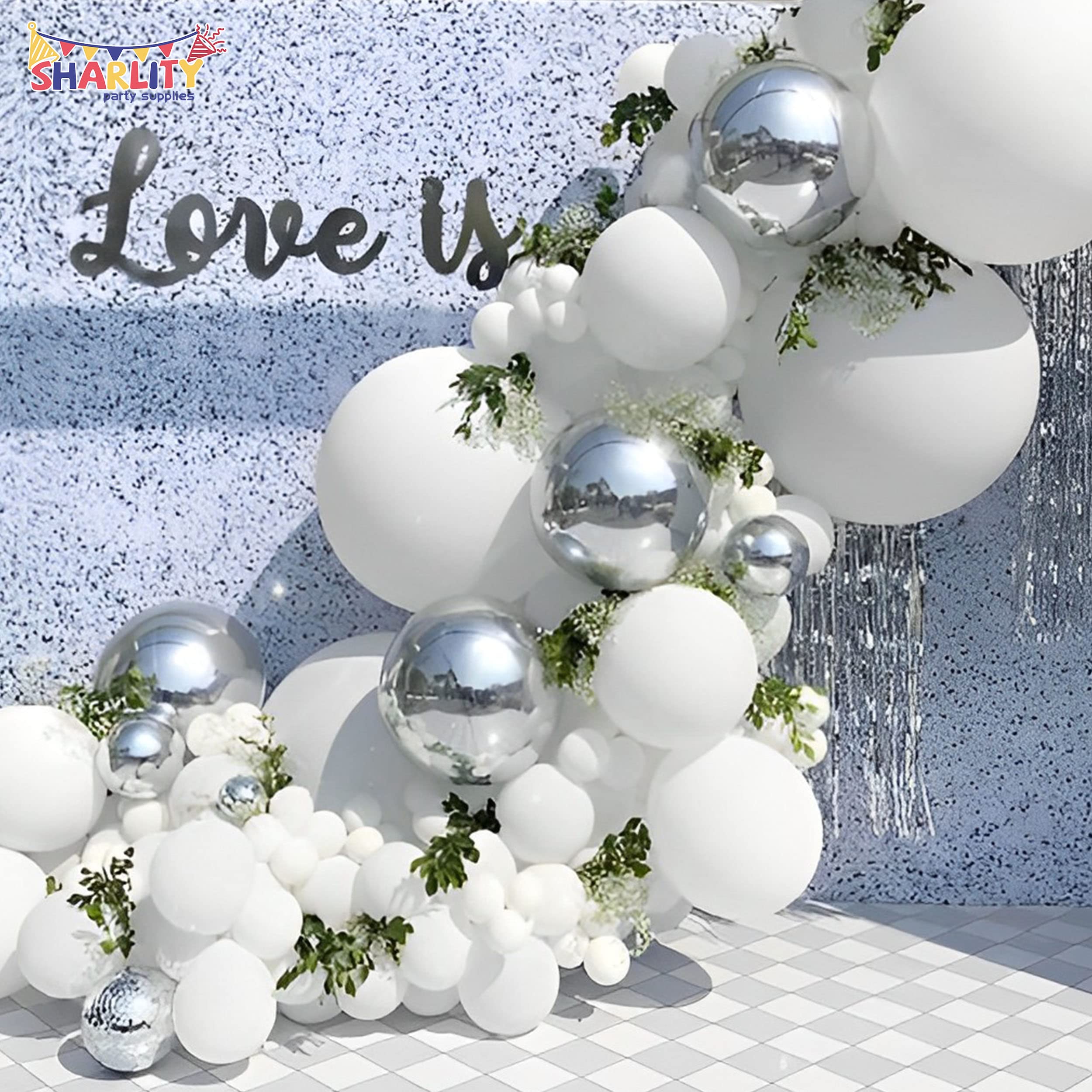 Sharlity 130PCS White Balloon Garland Arch Kit Pearl White Balloons Different Sizes 18 12 10 5 Inch for Birthday Baby Shower Wedding Bridal Shower Party Decorations