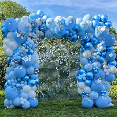 RUBFAC 100pcs 12 Inches Royal Blue Balloons, Royal Blue Confetti Balloons Light Blue Baby Blue and White Balloons for Boys Birthday Baby Shower Wedding Party Decoration