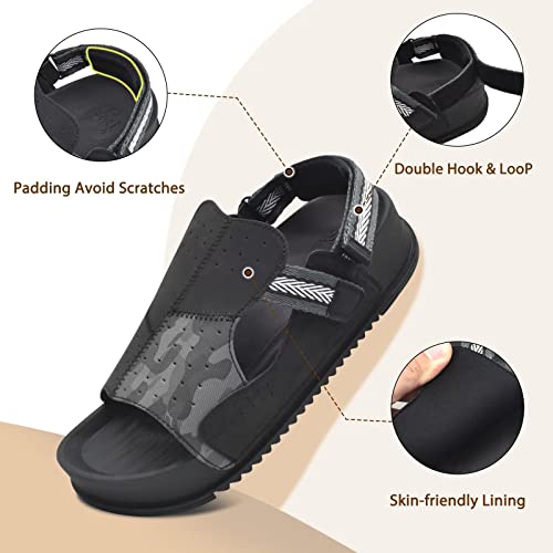 KUAILU Womens Comfortable Walking Platform Plantar Fasciitis Arch Support Ladies Athletic Orthotic Cushion Adjustable Back Strap Hiking Sandles Summer Open Toe Sport Outdoor Water River Black Size 8.5